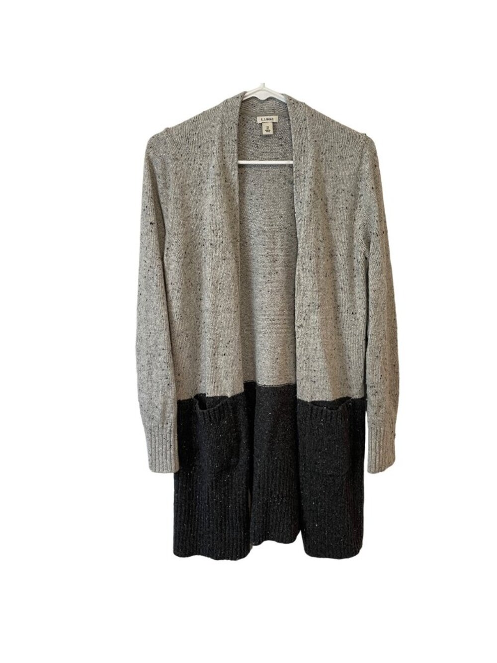 L.L.Bean XS Two-Tone Open-Front Cardigan Sweater Gray & Black Pockets